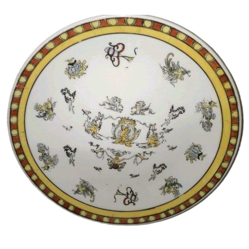 Vintage Italy Hand Painted Plate Blue Yellow China Dish Decor Display